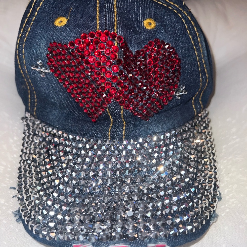 Denim bling rhinestone baseball hat. NWT